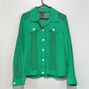 Multiples Linen Blend Top Jacket Shacket Green Medium